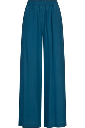 GIANLUCA CAPANNOLO Broeken, Dames, Blauw, M, Turquoise Zijden Wijde Broek