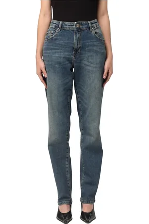 VERSACE Jeans, Dames, Blauw, W26, Denim, Blauwe Geborduurde Logo Denim Jeans