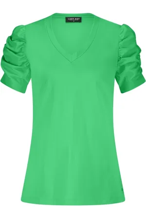 Lady Day Tops, Dames, Groen, S, Ruche mouw V-hals shirt