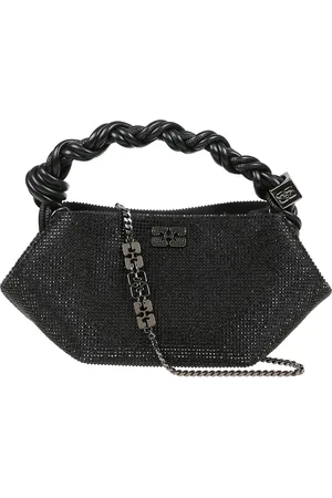 Ganni Tassen, Dames, Zwart, ONE Size, Mini Strass Handtas met Magnetische Sluiting