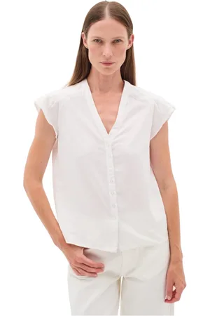 INWEAR Blouses & Shirts, Dames, Wit, 2Xl, Linnen, Witte Top met V-Hals en Knopen