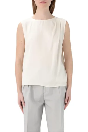 Twin-Set Tops, Dames, Wit, S, Elegante Zijden Mouwloze Blouse