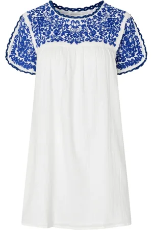 Lollys Laundry Kleedjes, Dames, Veelkleurig, M, Katoen, Korte jurk met geborduurde details