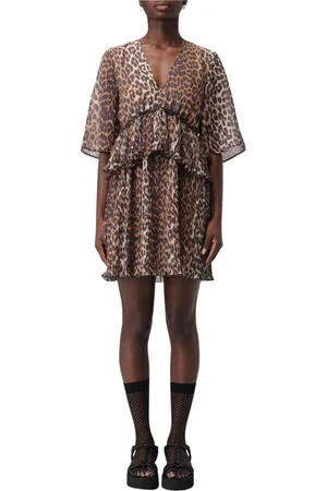Ganni Kleedjes, Dames, Veelkleurig, S, Polyester, Luipaardprint Mini Jurk Elegante Stijl