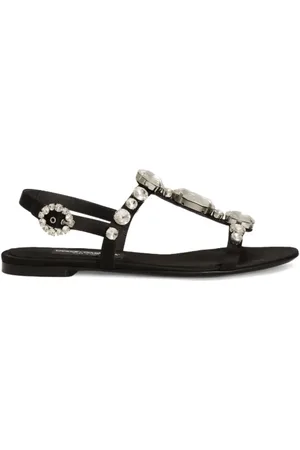 Dolce & Gabbana Schoenen, Dames, Zwart, 40 1/2 EU, Leer, Edelsteen sandalen met enkelband