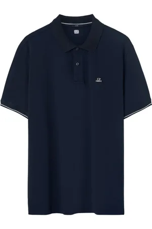 C.P. Company Tops, Heren, Blauw, XL, Blauw geborduurd logopolo shirt
