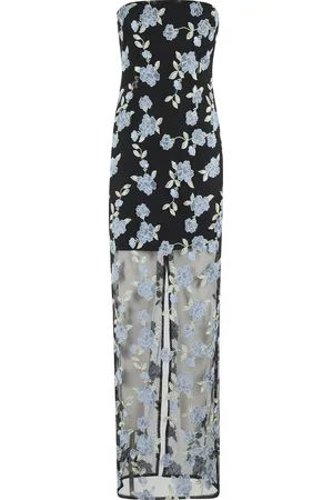 ROTATE Kleedjes, Dames, Zwart, M, Polyester, Flower Mesh Tube Jurk