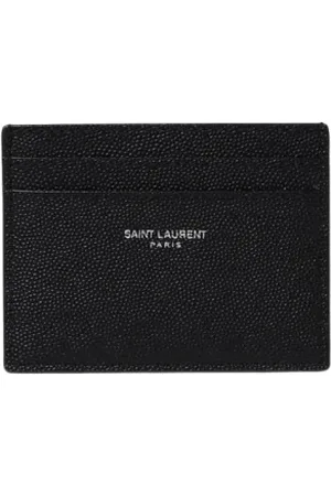 Saint Laurent Accessoires, Heren, Zwart, ONE Size, Leer, Zwarte Leren Kaarthouder Portemonnee