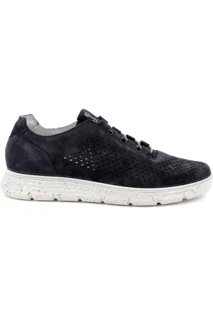 IGI&CO Schoenen, Heren, Blauw, 42 EU, Leer, Blauwe lage zool sneakers met geperforeerde patronen