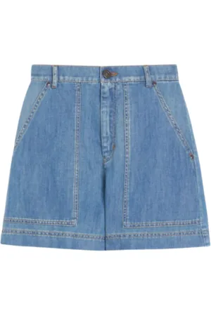 Max Mara Korte broeken, Dames, Blauw, S, Denim, Cargo Bermuda Shorts in Denim en Linnen