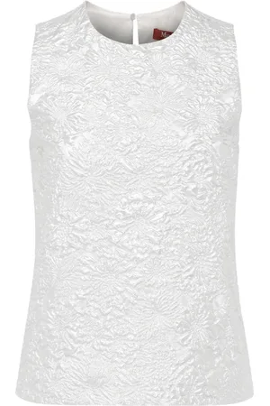 Max Mara Tops, Dames, Grijs, S, Polyester, Zilveren Jacquard Mouwloze Top Veruska