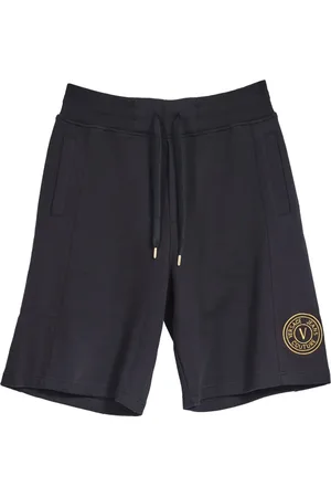 VERSACE Korte broeken, Heren, Zwart, M, Katoen, Korte V Emblem Trainingsbroeken Zwart/Goud