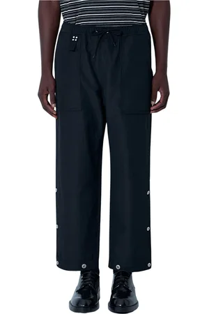 Comme des Garçons Broeken, Heren, Zwart, S, Wol, Trekkoord Wol-Linnen Broek