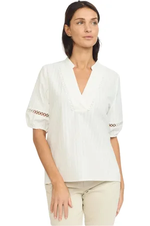 2-Biz Blouses & Shirts, Dames, Wit, 2Xl, Katoen, Vrouwelijke Blouse met Geborduurde Details