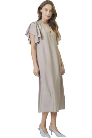 Co`Couture Kleedjes, Dames, Grijs, S, Polyester, Ruche Jurk in Walnoot Kleur
