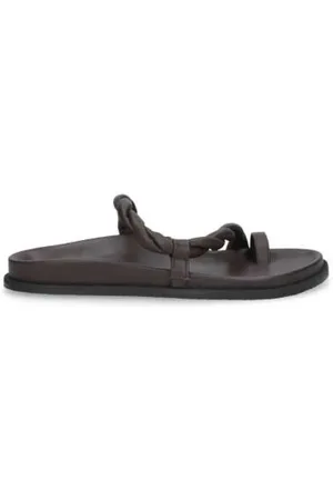 Elena Iachi Schoenen, Dames, Bruin, 40 EU, Leer, Bruine leren gevlochten platte sandaal