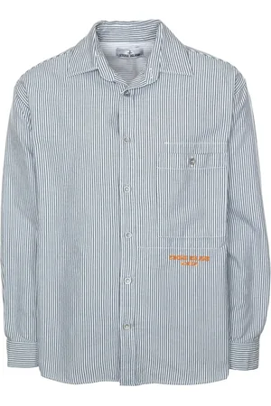 Stone Island Overhemden, Heren, Blauw, XL, Stijlvolle Overshirt met Logoborduursel