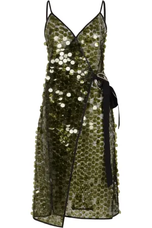 COPERNI Kleedjes, Dames, Groen, S, Polyester, Groene Sequin Wrap Slip Jurk