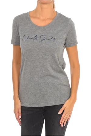 North Sails Tops, Dames, Grijs, M, Katoen, T-shirt met Korte Mouwen en Geribbelde Halslijn