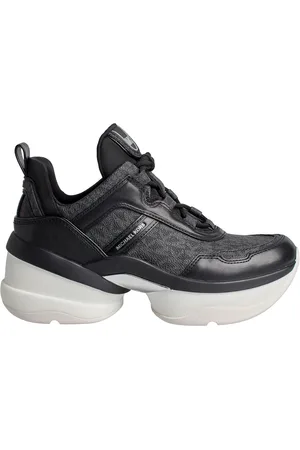 Michael Kors Schoenen, Dames, Zwart, 38 1/2 EU, Leer, Olympia Sneakers met leer en canvas