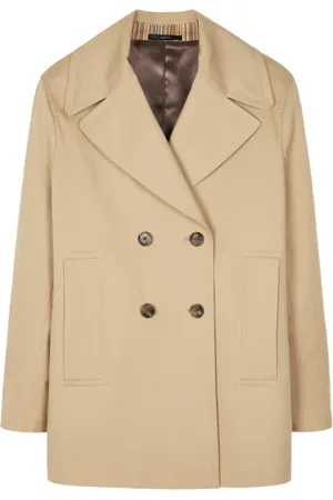 Paul Smith Mantels, Dames, , S, Katoen, Kameel Pea Coat met Handtekeningaccenten