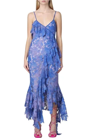 The Attico Kleedjes, Dames, Blauw, XS, Kant Asymmetrische Zoom Jurk