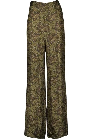 Saint Laurent Broeken, Dames, Groen, M, Zijden Wijde Bedrukte Broek
