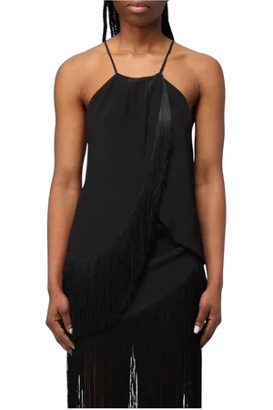 SIMONA CORSELLINI Tops, Dames, Zwart, S, Elegante Zwarte Fringe Detail Jurk