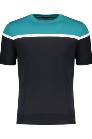 MOORER Tops, Heren, Veelkleurig, 2Xl, Katoen, Geribbelde katoenen gebreide T-shirt