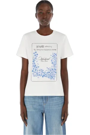 Max Mara Tops, Dames, Wit, M, Katoen, Witte Trui met Bedrukt Collectie Motief