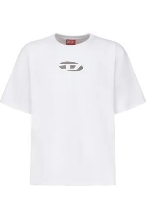 Diesel Tops, Heren, Wit, L, Katoen, Witte katoenen jersey T-shirts met uitsnijding detail
