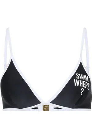 Moschino Badkleding, Dames, Zwart, L, Zwarte Zee Bikini Top met Driehoekige Print