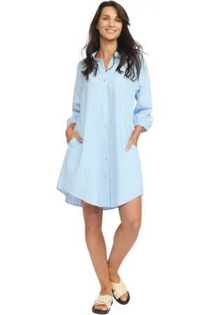 2-Biz Blouses & Shirts, Dames, Blauw, S, Gestreepte Overhemdjurk Lichtblauw