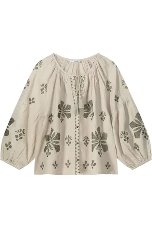 Summum Woman Blouses & Shirts, Dames, Veelkleurig, S, Linnen, Geborduurde Linnen Lange Mouw Blouse