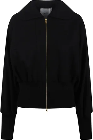 Patou Sweatshirts & Hoodies, Dames, Zwart, M, Wol, Stijlvolle Bomberjack met Franse Kraag