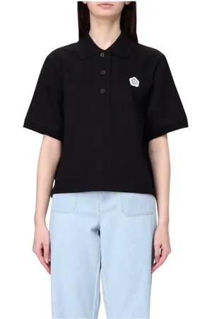 Kenzo Tops, Dames, Zwart, S, Katoen, Witte Katoenen Poloshirt
