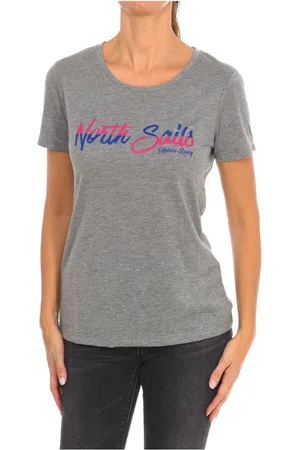 North Sails Tops, Dames, Grijs, S, Katoen, T-shirt met korte mouwen en geribbelde halslijn