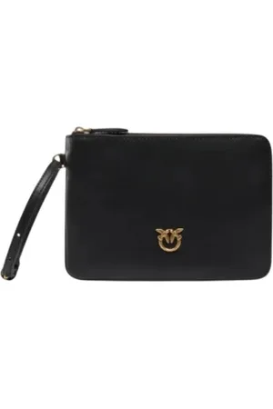 Pinko Accessoires, Dames, Zwart, ONE Size, Leer, Love Birds Leren Polsband Clutch