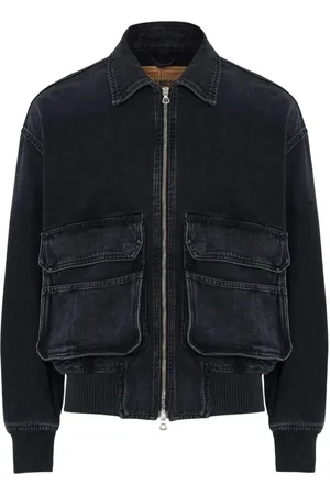 Diesel Jassen, Heren, Zwart, S, Zwarte Jas met Logo op de Rug