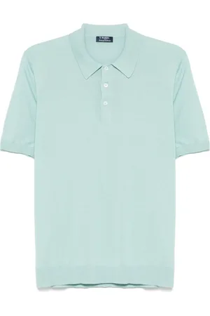 BARBA Tops, Heren, Blauw, L, Zijden Polo Shirt 100% Gemaakt in Italië