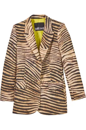 Roberto Cavalli Jassen, Dames, Veelkleurig, S, Leer, Animalier Cady Jas Enkele Knoop Print