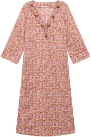 Maliparmi Kleedjes, Dames, Roze, XS, Katoen, Batik Katoenen Jurk in Roze/Rood/Beige