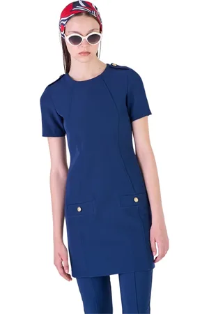 Silvian Heach Kleedjes, Dames, Blauw, M, Polyester, Korte aansluitende jurk met decoratieve knopen