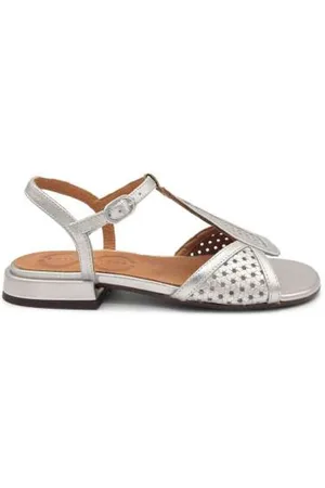 Chie Mihara Schoenen, Dames, Grijs, 39 EU, Leer, Zilveren leren sandalen met gespsluiting