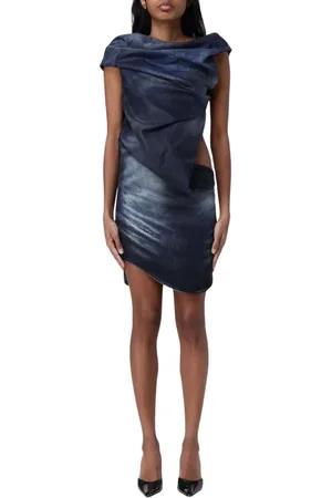 Diesel Kleedjes, Dames, Veelkleurig, M, Denim, Zwarte Draperende Denim Mini Jurk
