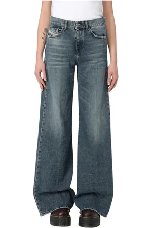 Diesel Jeans, Dames, Blauw, W26, Katoen, Wijde Pijp Blauwe Jeans Vrouwen Stijlvol