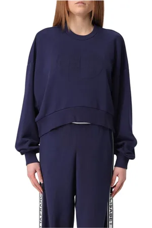 Elisabetta Franchi Sweatshirts & Hoodies, Dames, Blauw, S, Katoen, Luxe Logo Sweatshirt Ivoor Vrouw
