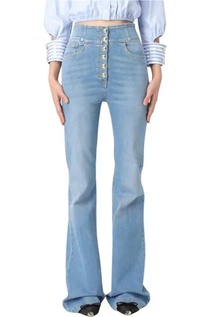 Elisabetta Franchi Jeans, Dames, Blauw, W28, Katoen, Flatterende Bell Bottom Jeans