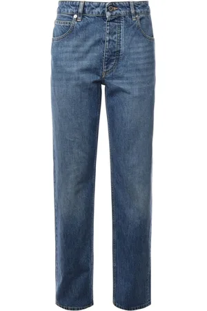 Bottega Veneta Jeans, Dames, Blauw, S, Katoen, Mid Jeans met Intrecciato Patroon