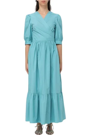 Twin-Set Kleedjes, Dames, Blauw, S, Katoen, Elegante Zwarte Maxi Jurk